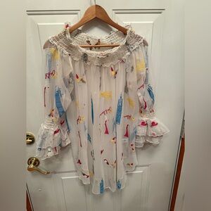 European Chic Transparent Embroidery Shirt - Medium - London Champagne RARE